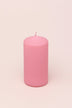 Henry Velvet Matte Soft Touch Pillar Candle in Powder Pink — close-up view, G Decor