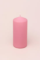 Henry Velvet Matte Soft Touch Pillar Candle in Powder Pink — alternate view, G Decor
