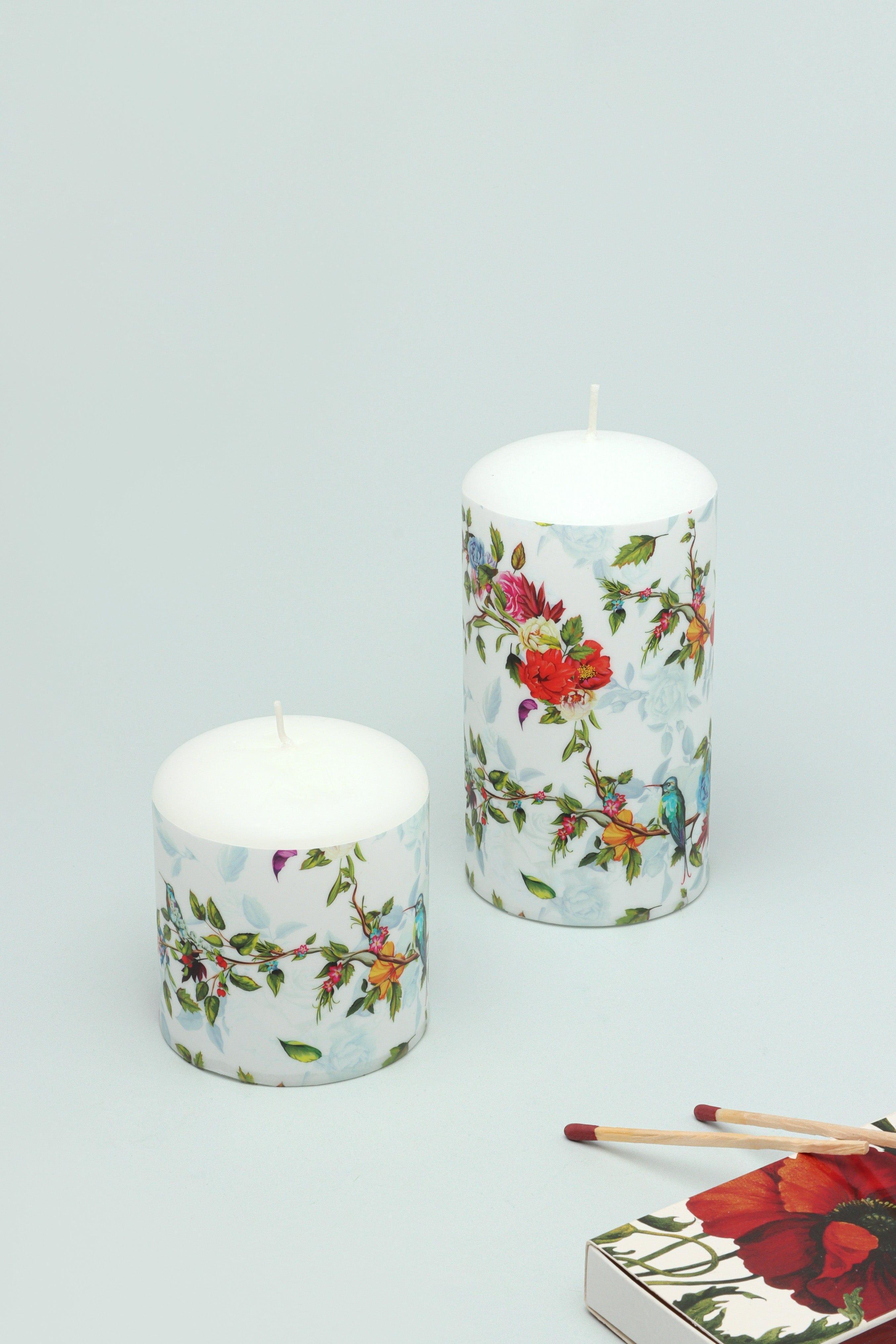 Hummingbird&#39;s Southern Joy Summer Rose Garden Pillar Candle - G Decor