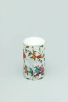 Hummingbird Southern Joy Summer Rose Garden Pillar Candle — close-up view, G Decor