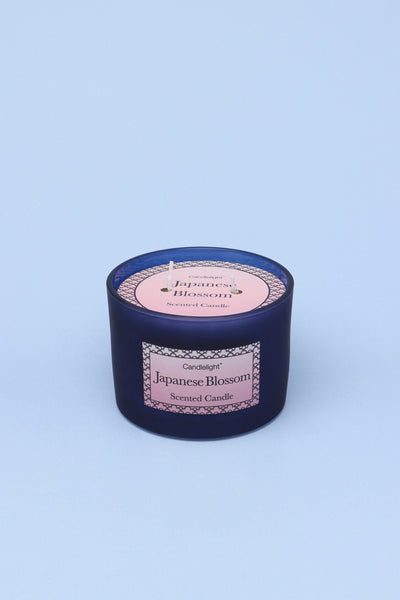 Gdecorstore Candles & Candle Holders Blue Japanese Blossom Navy Frosted Glass, Perfect for Meditation, Large Jar Candle