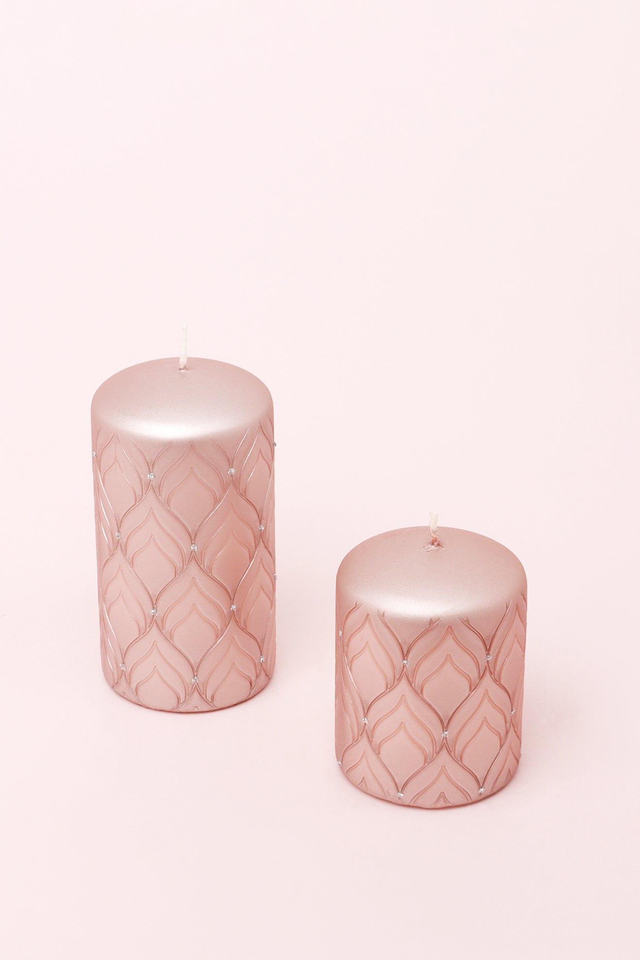 G Decor Candles & Candle Holders Set of Two Jolene Glitter Elegant Rose Gold Pillar Candle