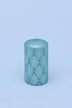 Frosted blue quartz pillar candle with hand-finished texture — alternate view, G Decor