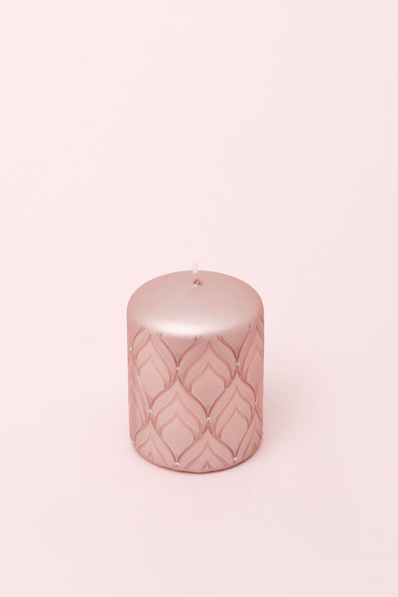 Jolene Petalure Hand-Finished Rose Quartz Blush Pillar Candle - G Decor