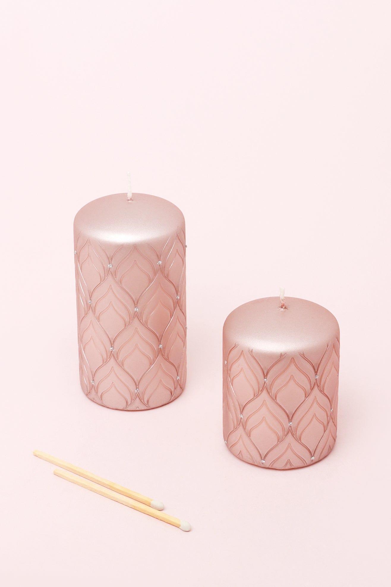 Jolene Petalure Hand-Finished Rose Quartz Blush Pillar Candle - G Decor