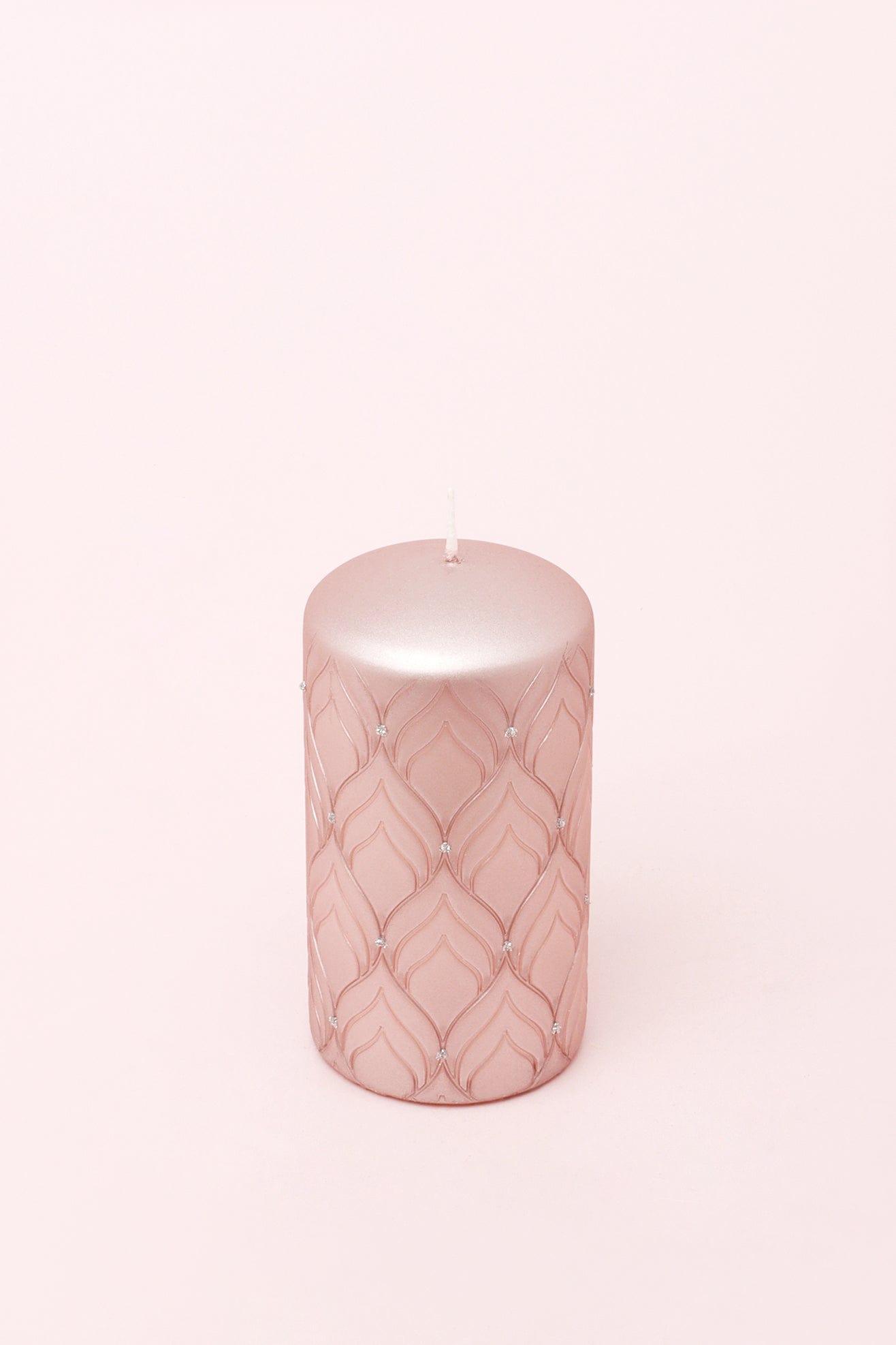 Jolene Petalure Hand-Finished Rose Quartz Blush Pillar Candle - G Decor