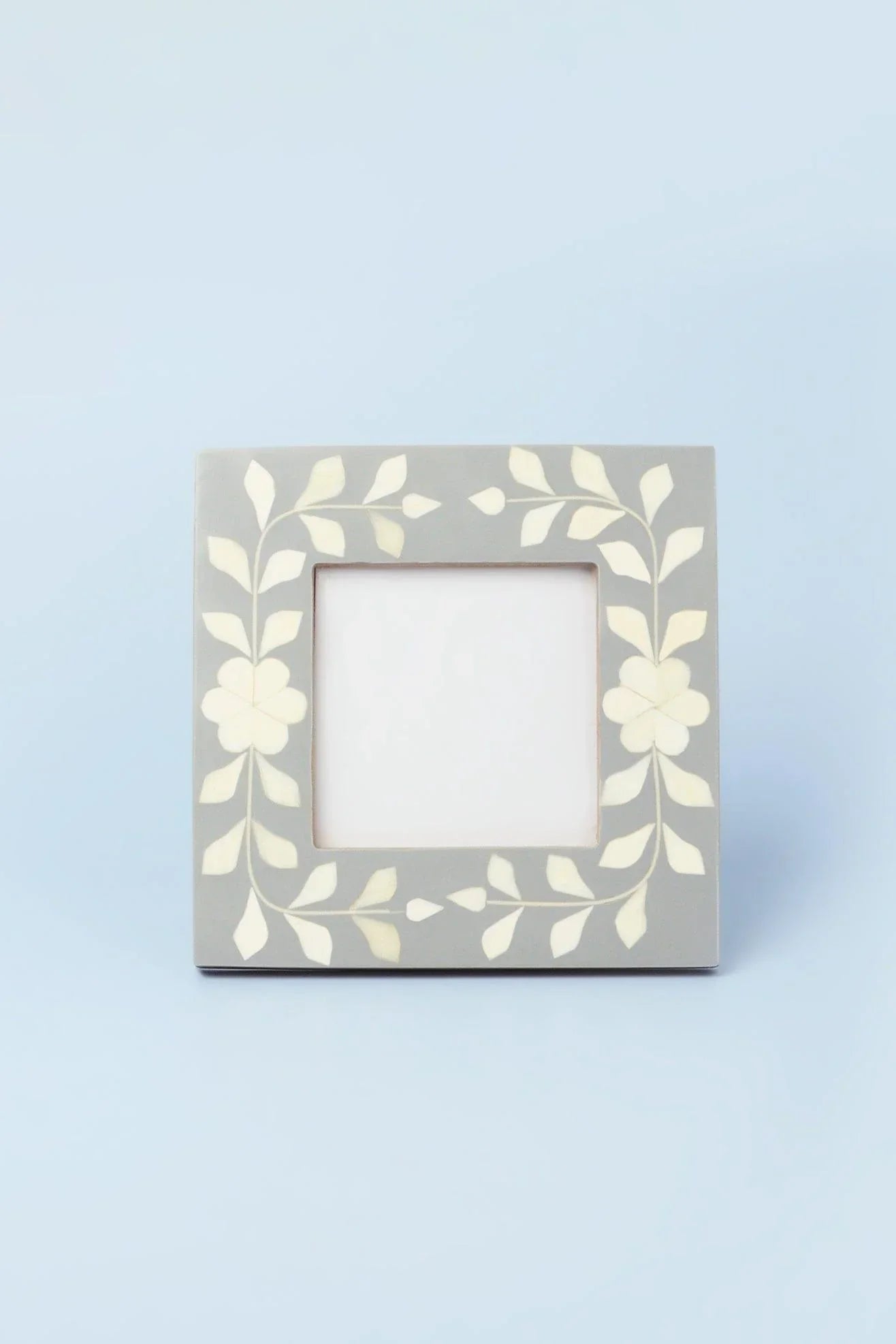 Jolie Bone Inlay Photo Frame in Grey Floral — lifestyle view, G Decor