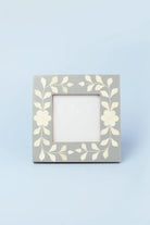 Jolie Bone Inlay Photo Frame in Grey Floral — lifestyle view, G Decor