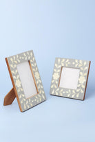 Jolie Handcrafted Grey Floral Bone Inlay Photo Frame Elegant Picture Display - G Decor
