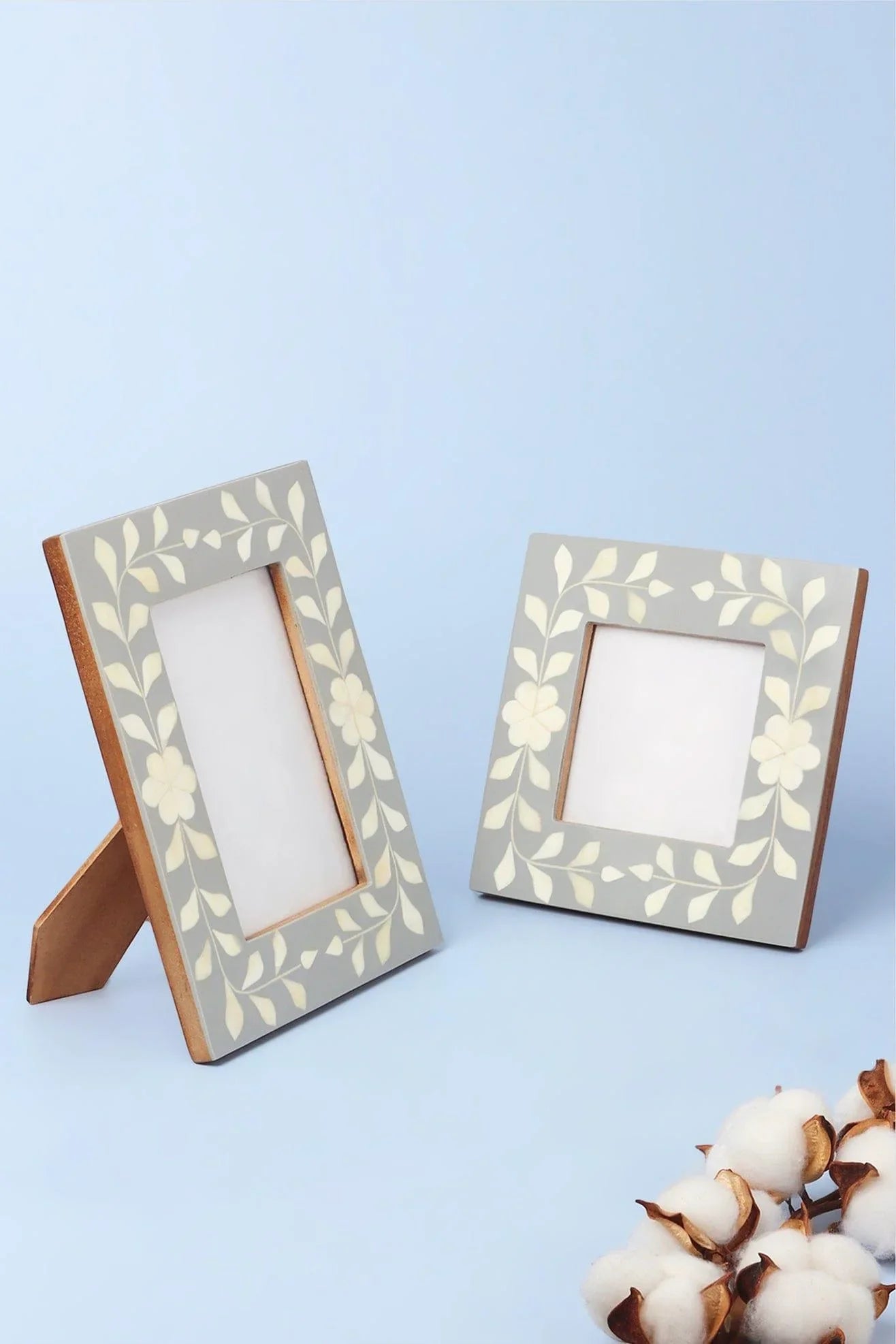 Jolie Bone Inlay Photo Frame in Grey Floral