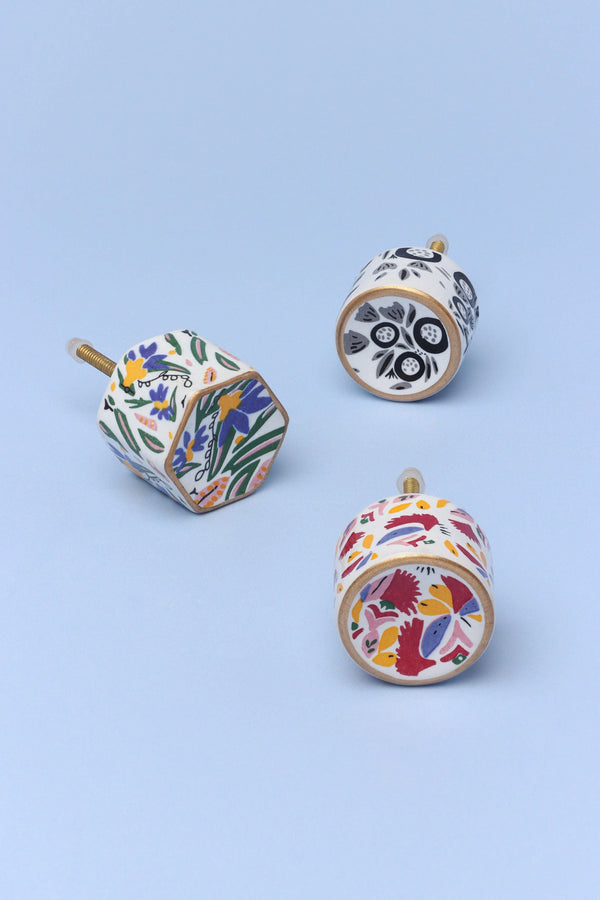 Joy Vibes Hand-Painted Cylinder Ceramic Cabinet Knob