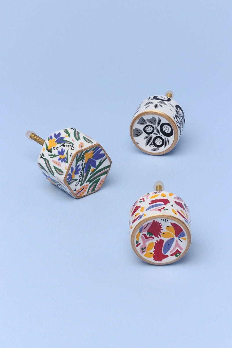 Joy Vibes Hand-Painted Cylinder Ceramic Cabinet Knob