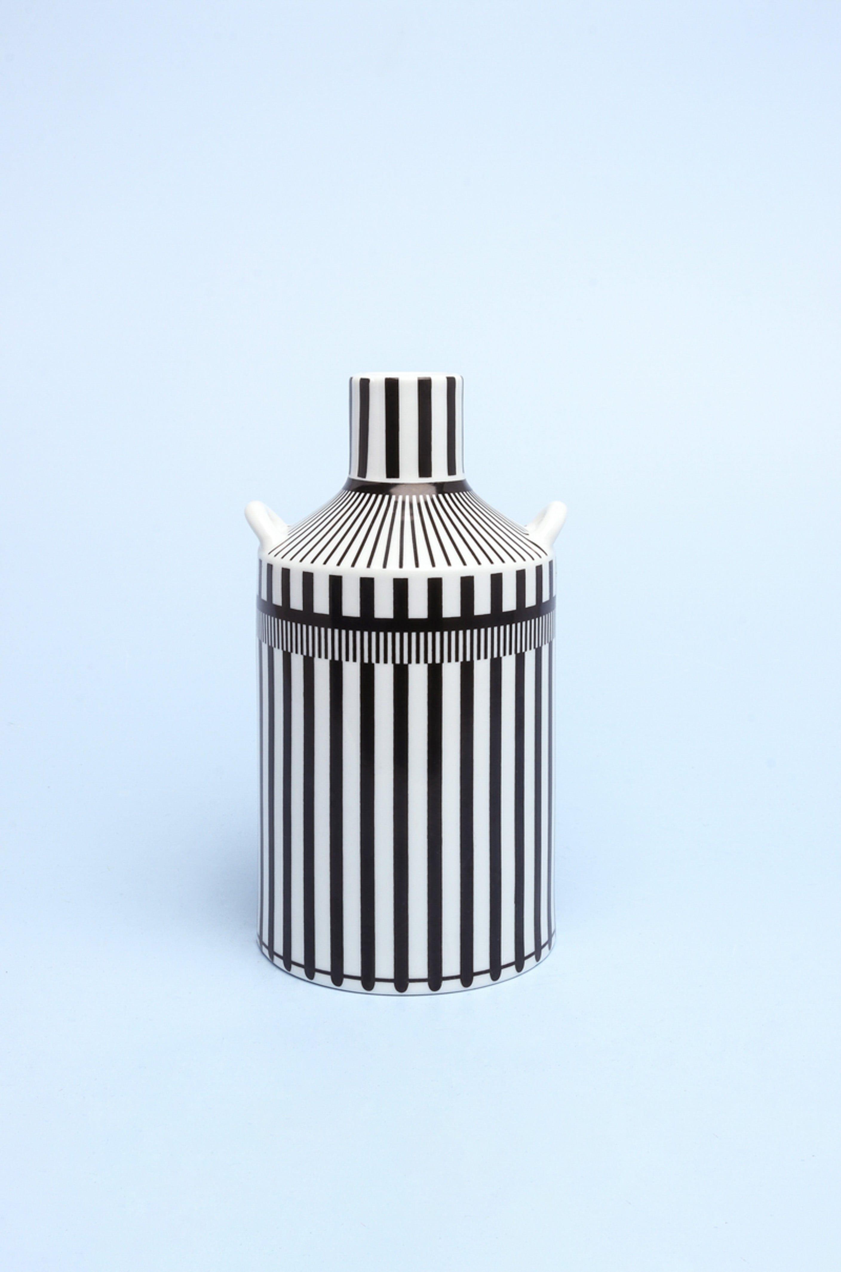 Lagos Black and White Ceramic Stripe Artistic Abstract Geometric Bold Lines Pattern Vase - G Decor