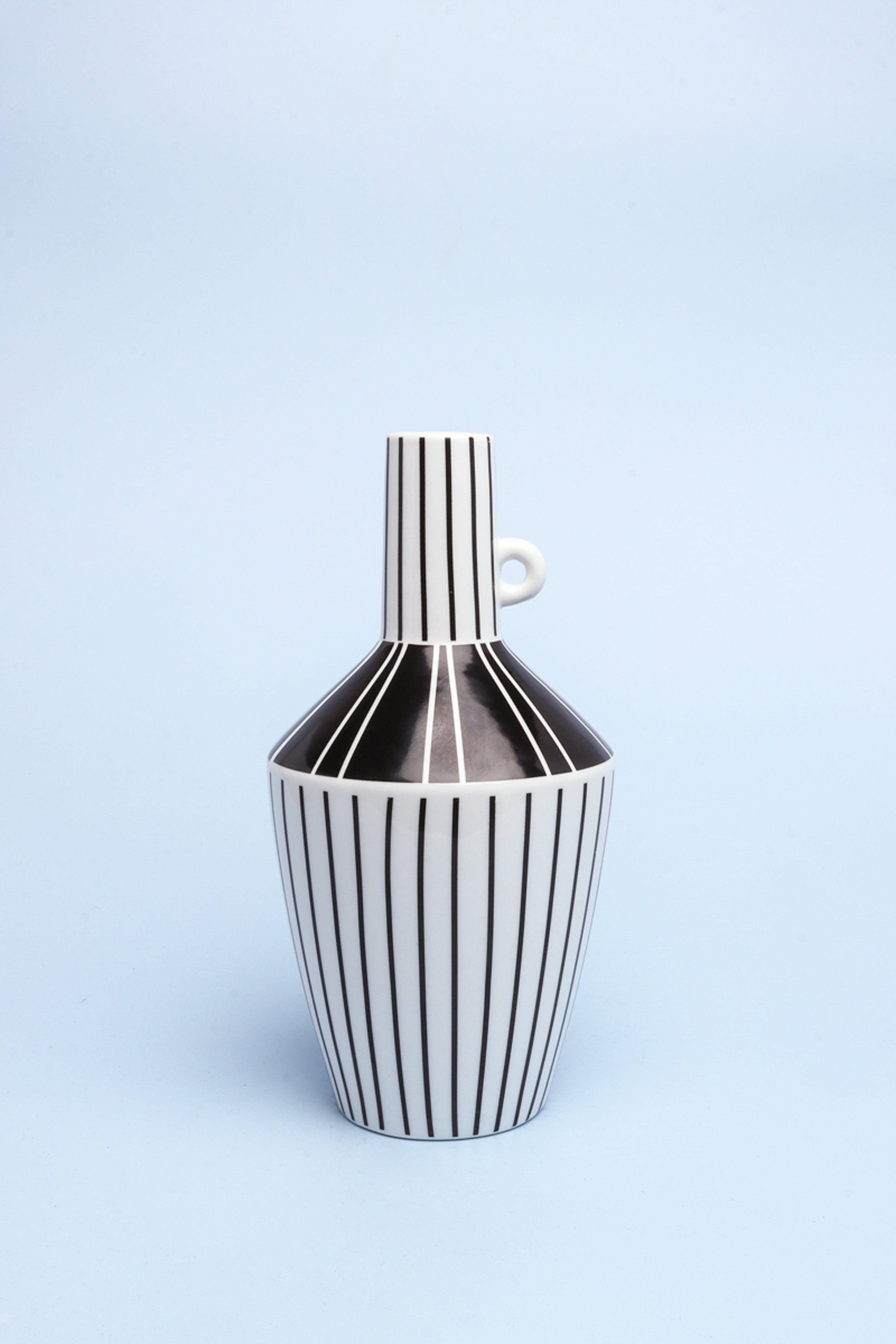 Lagos Black and White Ceramic Stripe Artistic Abstract Geometric Bold Lines Pattern Vase - G Decor
