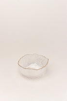 Large Calypso Pressed Glass Serving Bowl with Gold Rim — lifestyle view, G Decor