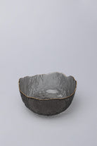 Large Calypso Irregular Transparent Grey Pressed Glass Gold Rim Serving Bowls Table Bowls - G Decor