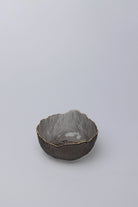 Large Calypso Pressed Glass Serving Bowl in Grey with Gold Rim — lifestyle view, G Decor