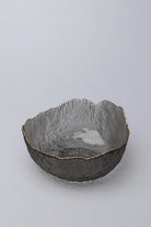 Large Calypso Pressed Glass Serving Bowl in Grey with Gold Rim — alternate view, G Decor