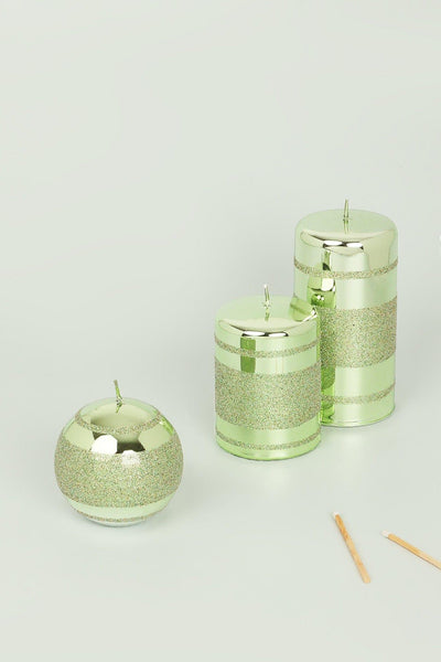 G Decor Candles & Candle Holders Light Green Cappuccino Striped Glitter Glass Effect Reflecting Gloss Pillar Ball Candles