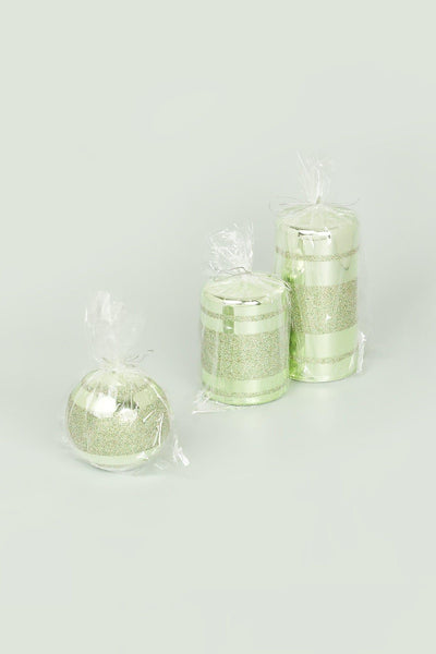 G Decor Candles & Candle Holders Light Green Cappuccino Striped Glitter Glass Effect Reflecting Gloss Pillar Ball Candles