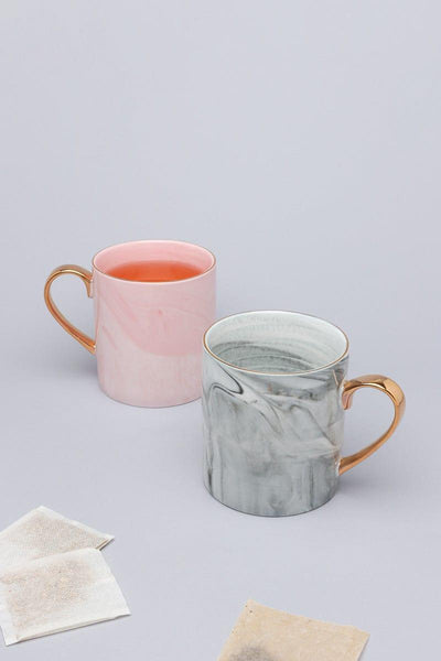 Gdecorstore Mugs and Cups Marble Effect Coffee Mugs In Pink Or Grey Finish