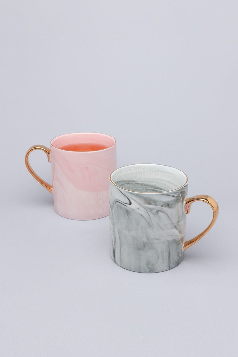Gdecorstore Mugs and Cups Marble Effect Coffee Mugs In Pink Or Grey Finish