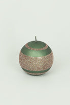Matte Finish Clarae Limited Edition Hand-Finished Green & Gold Stripe Glitter Pillar & Ball Candles - G Decor