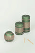 Clarae Matte Pillar and Ball Candles in Green and Gold Stripe — G Decor