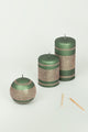 Matte Finish Clarae Limited Edition Hand-Finished Green & Gold Stripe Glitter Pillar & Ball Candles - G Decor