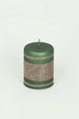 Clarae Matte Pillar and Ball Candles, Green and Gold — close-up view, G Decor