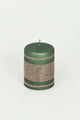 Matte Finish Clarae Limited Edition Hand-Finished Green & Gold Stripe Glitter Pillar & Ball Candles - G Decor