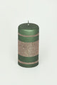 Matte Finish Clarae Limited Edition Hand-Finished Green & Gold Stripe Glitter Pillar & Ball Candles - G Decor