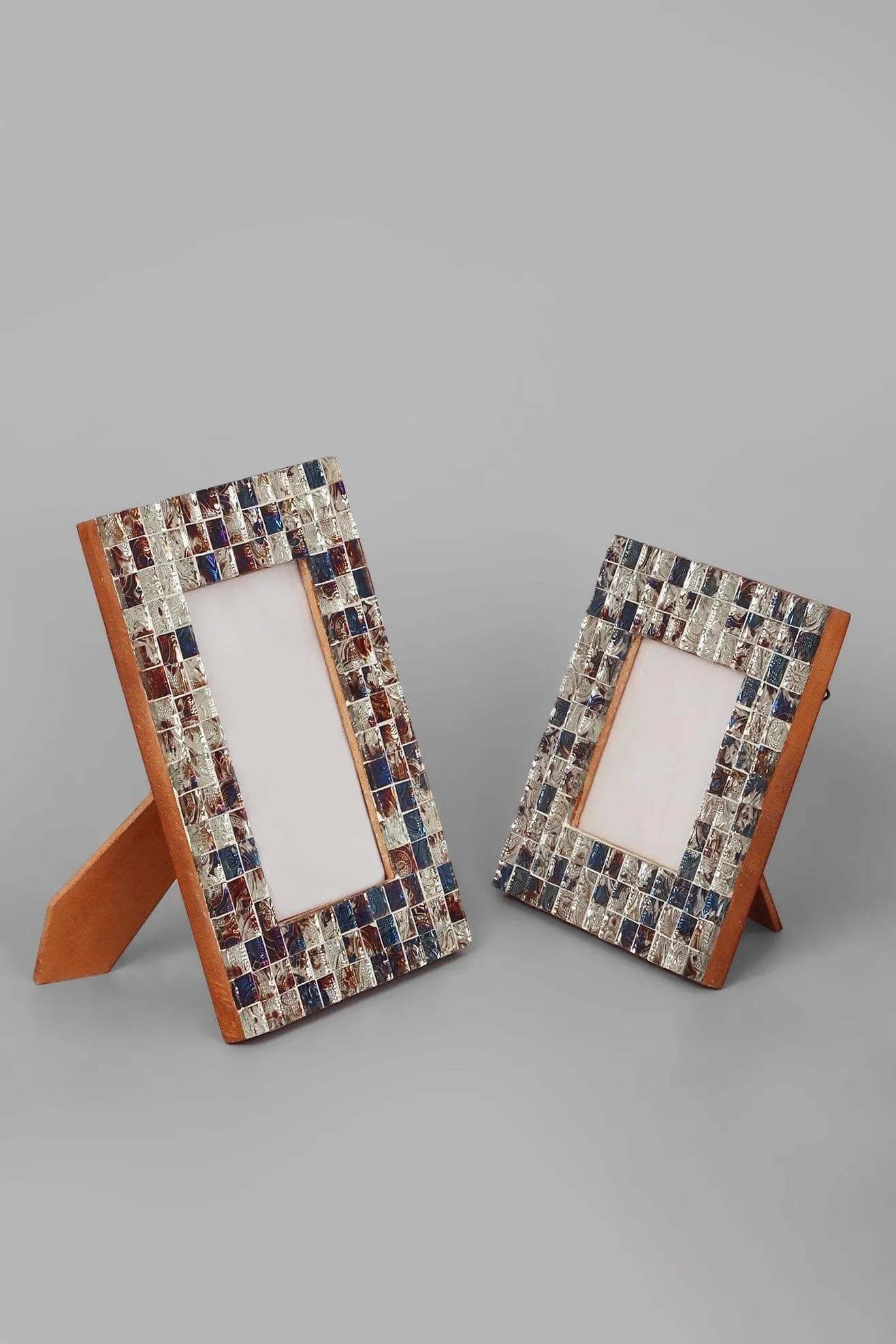 Mediterranean Silver and Blue Mosaic Photo Frame — close-up view, G Decor