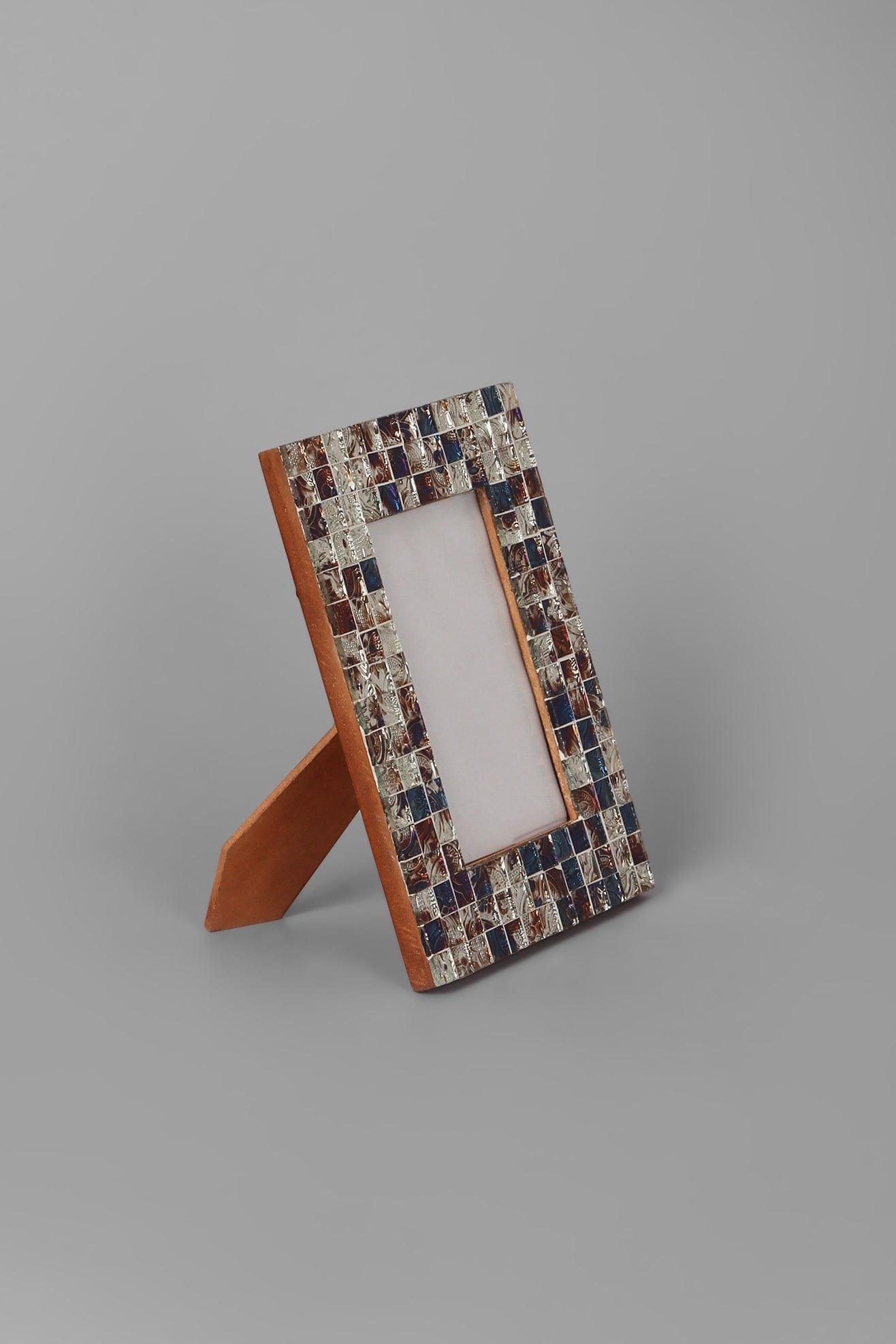 Mediterranean Handmade Silver & Blue Mosaic Photo Frame Coastal Picture Display - G Decor