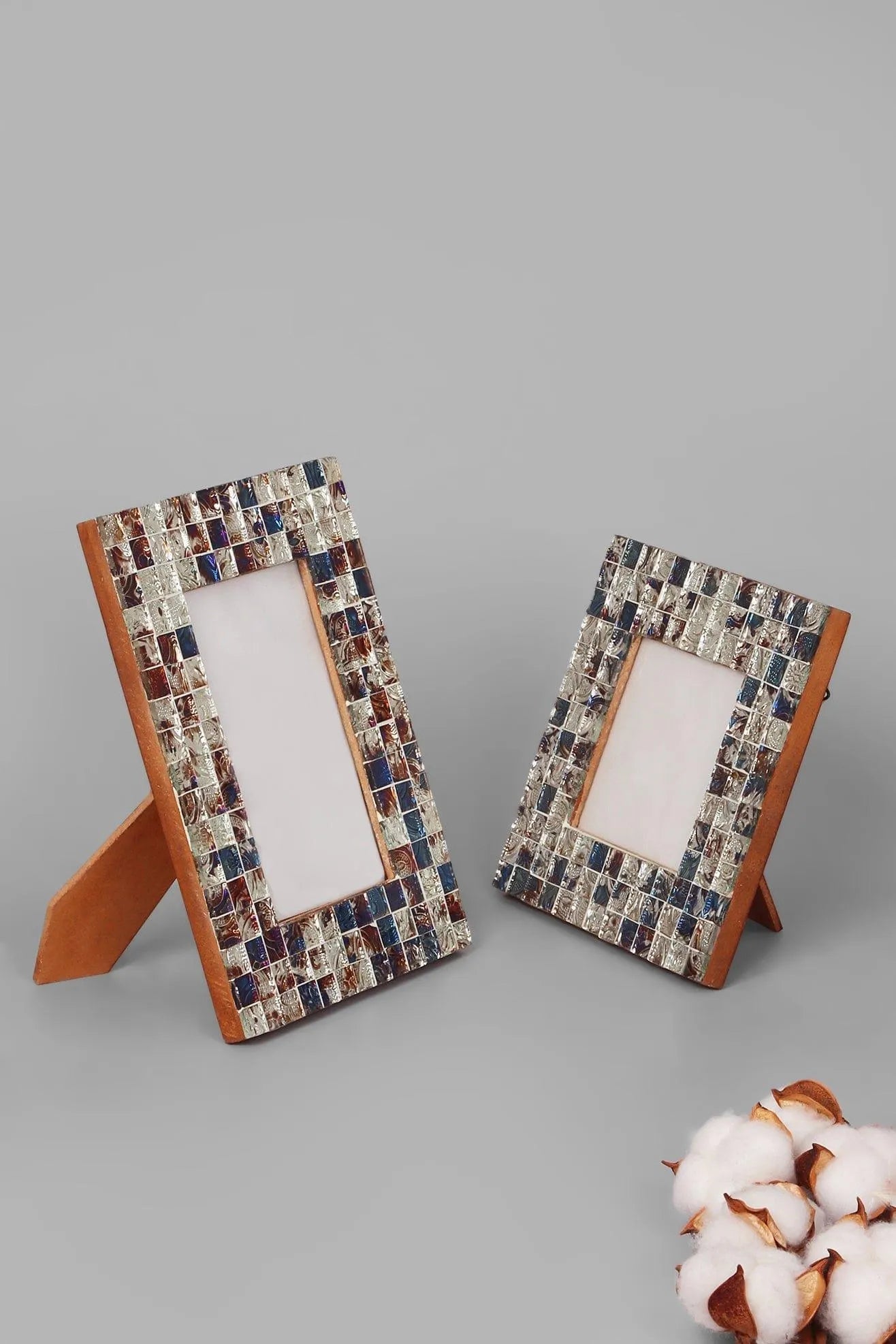 Mediterranean Silver and Blue Mosaic Photo Frame
