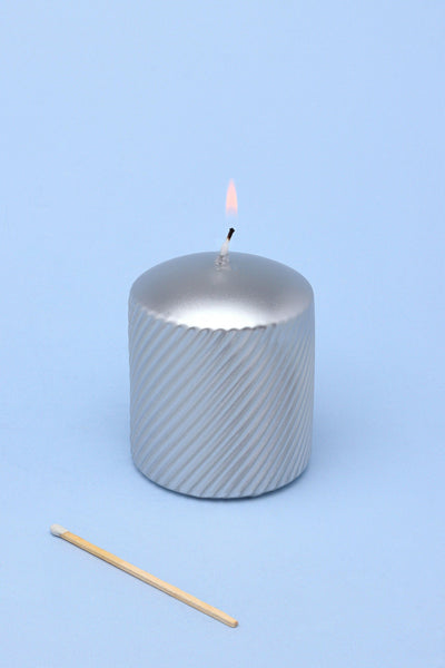 G Decor Candles Silver Metallic Grey Pillar Shimmer Spiral Candle