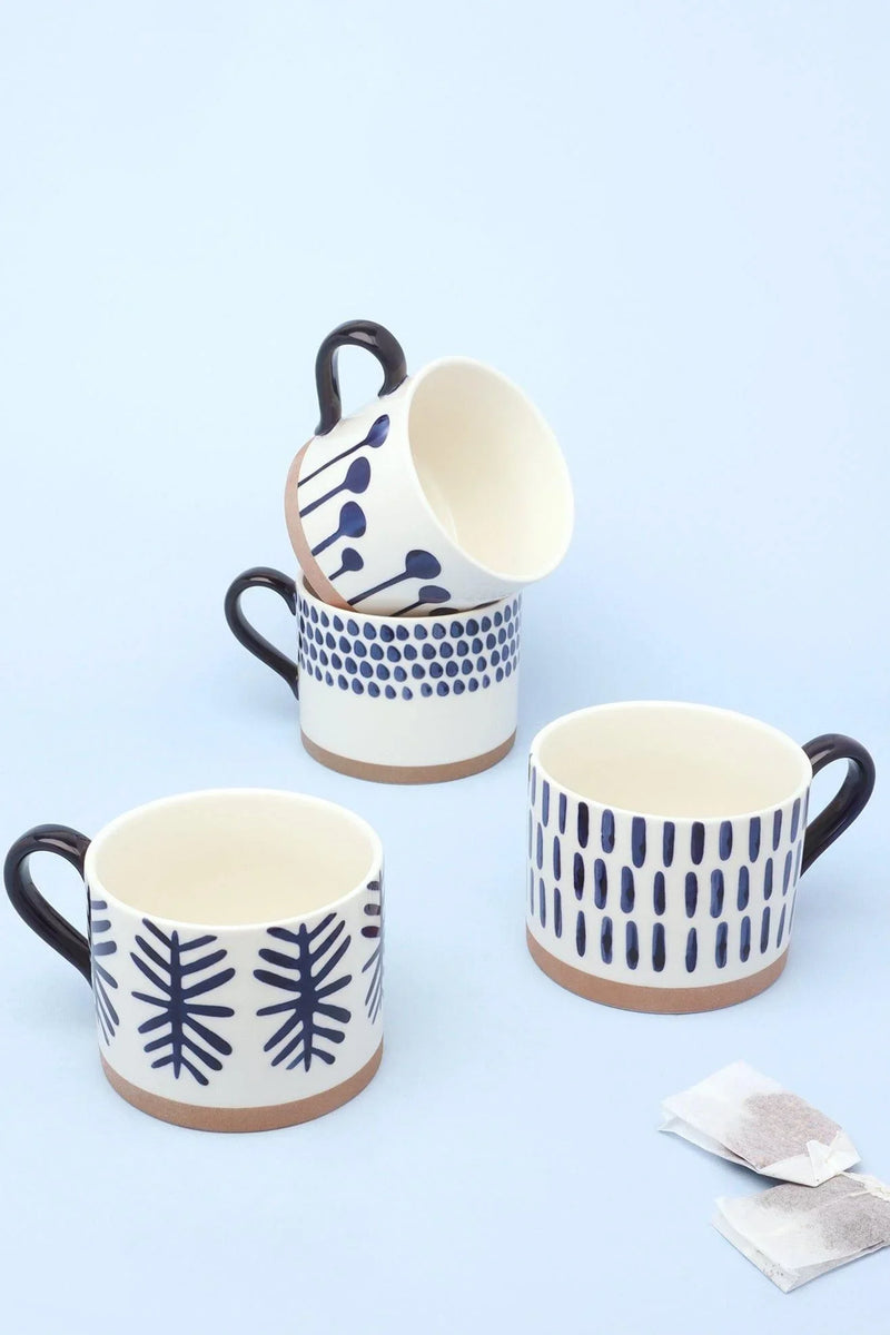 Milo Blue Brushstroke Ceramic Mugs Set of 4