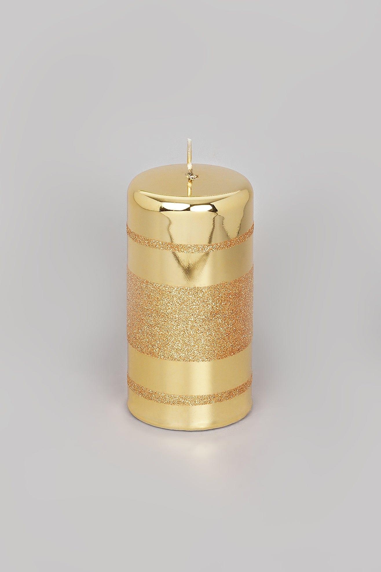Mirror Glass Effect Clarae Limited Edition Hand-Finished Gold Stripe Glitter Pillar &amp; Ball Candles - G Decor