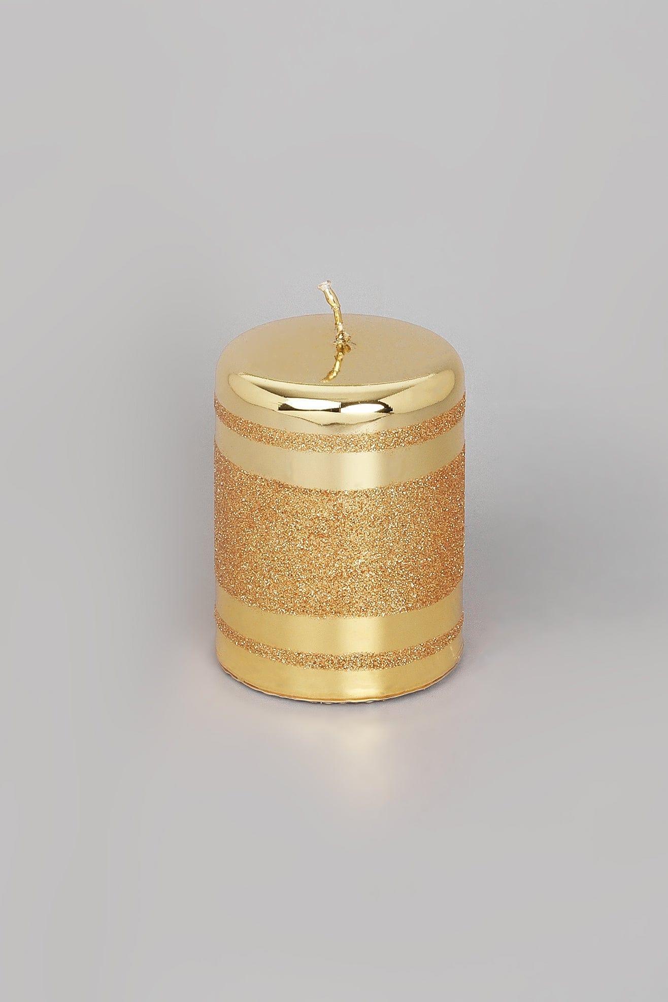 Mirror Glass Effect Clarae Limited Edition Hand-Finished Gold Stripe Glitter Pillar &amp; Ball Candles - G Decor