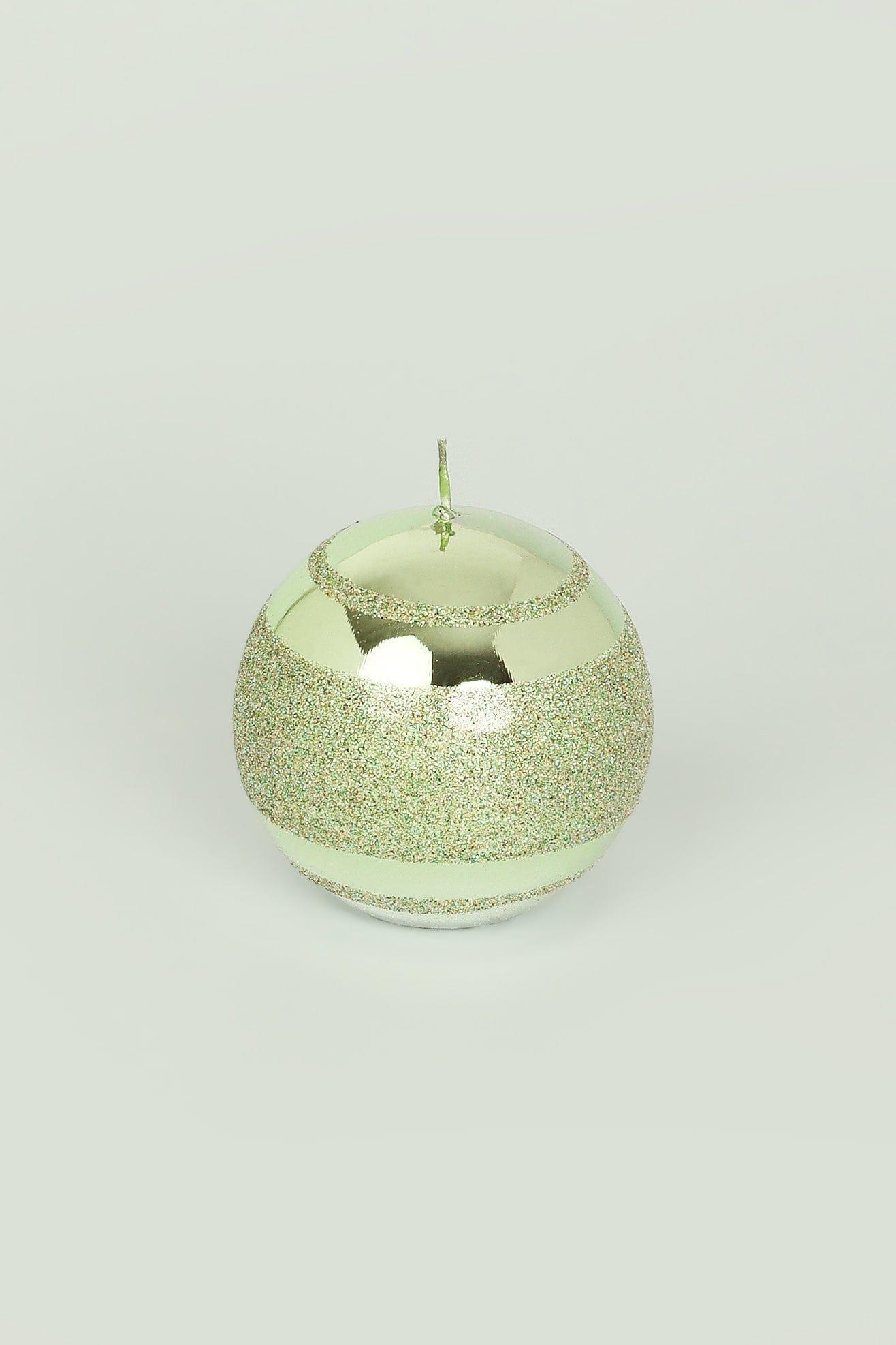Mirror Glass Effect Clarae Limited Edition Hand-Finished Light Green Stripe Glitter Pillar &amp; Ball Candles - G Decor