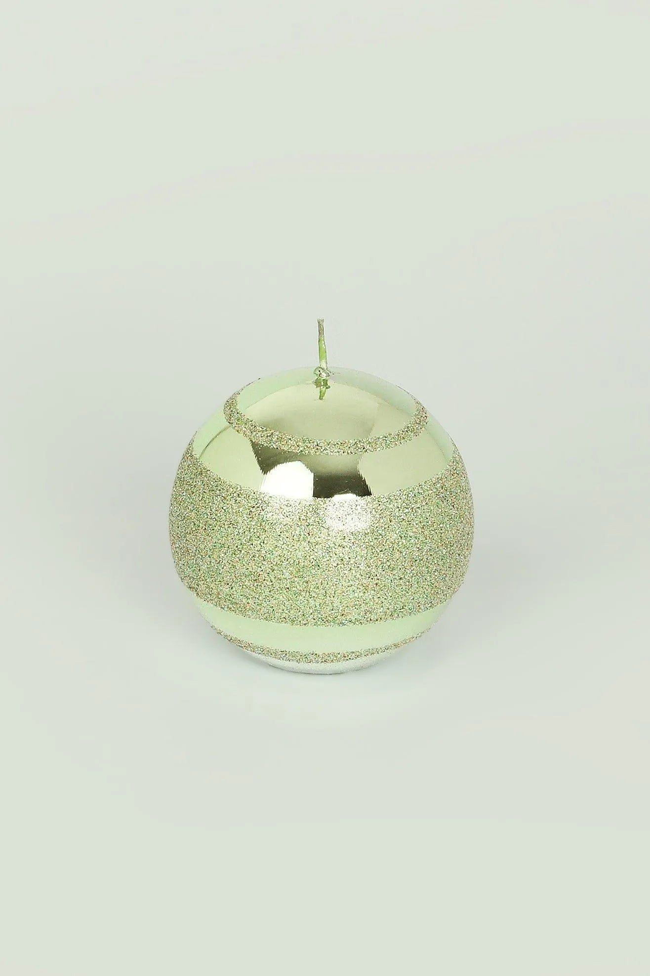 Clarae Pillar and Ball Candles, Light Green Stripe — alternate view, G Decor