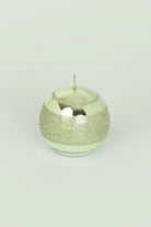 Clarae Pillar and Ball Candles, Light Green Stripe — alternate view, G Decor