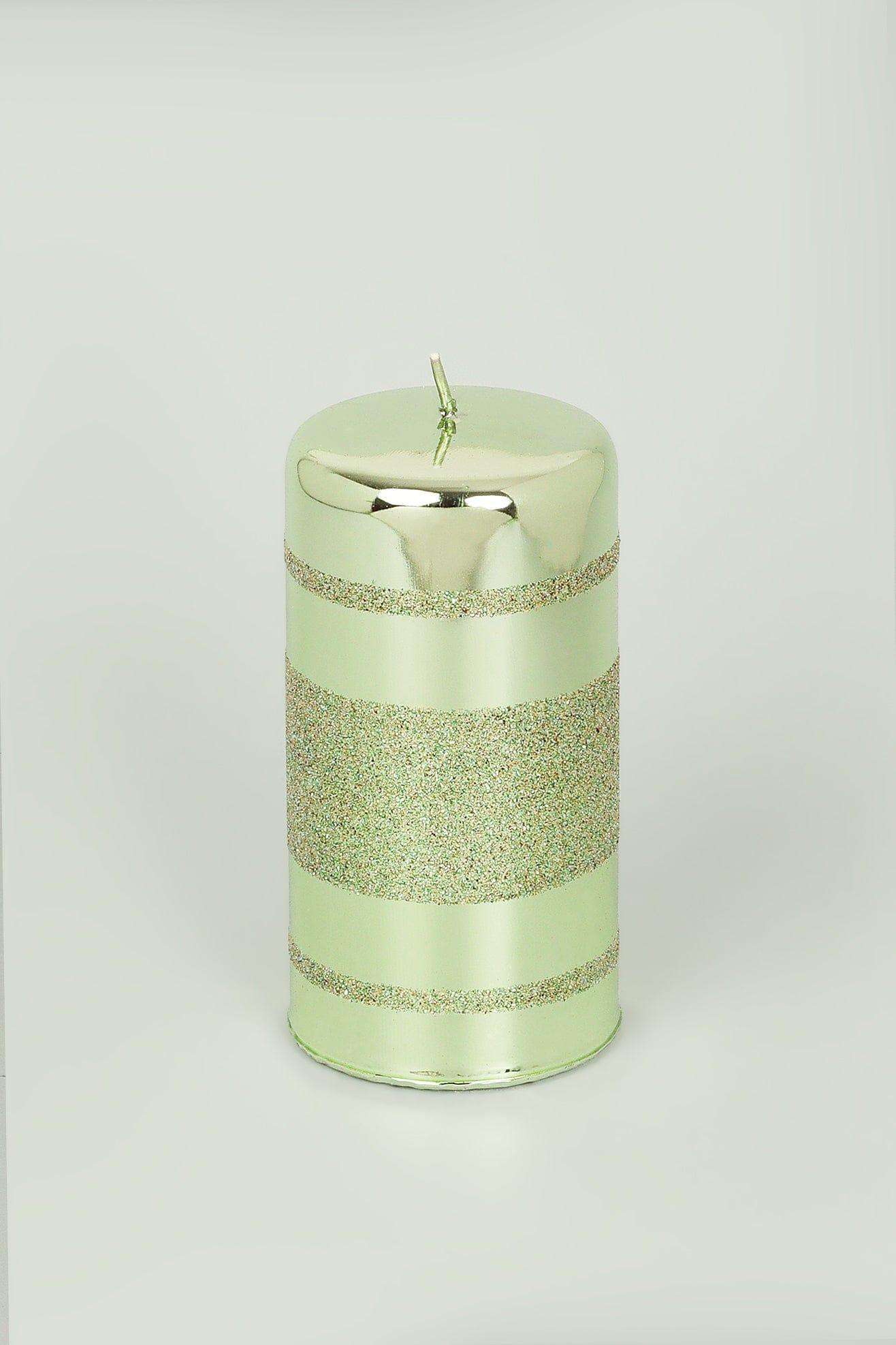Mirror Glass Effect Clarae Limited Edition Hand-Finished Light Green Stripe Glitter Pillar &amp; Ball Candles - G Decor