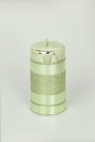 Clarae Pillar and Ball Candles, Light Green Stripe — lifestyle view, G Decor