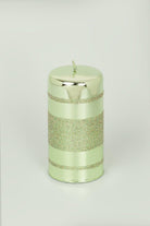 Mirror Glass Effect Clarae Limited Edition Hand-Finished Light Green Stripe Glitter Pillar & Ball Candles - G Decor