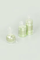 Mirror Glass Effect Clarae Limited Edition Hand-Finished Light Green Stripe Glitter Pillar & Ball Candles - G Decor