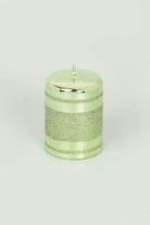 Clarae Pillar and Ball Candles, Light Green Stripe — close-up view, G Decor