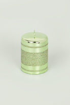 Mirror Glass Effect Clarae Limited Edition Hand-Finished Light Green Stripe Glitter Pillar & Ball Candles - G Decor