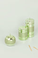 Mirror Glass Effect Clarae Limited Edition Hand-Finished Light Green Stripe Glitter Pillar & Ball Candles - G Decor