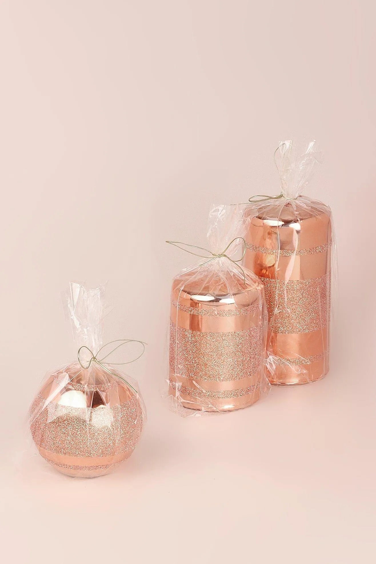 Clarae Pillar and Ball Candles, Rose Gold Stripe — view 5, G Decor